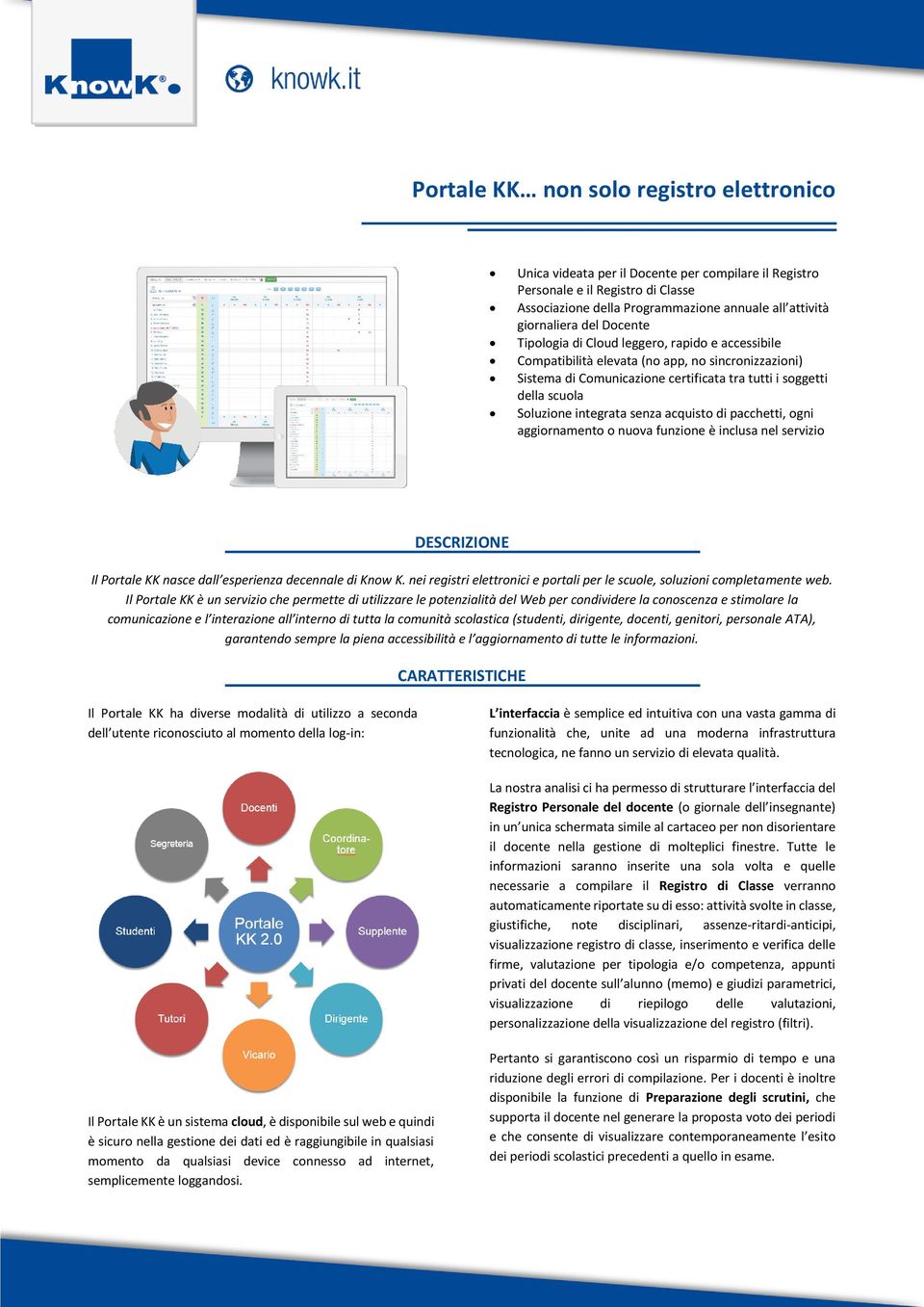 integrata senza acquisto di pacchetti, ogni aggiornamento o nuova funzione è inclusa nel servizio DESCRIZIONE Il Portale KK nasce dall esperienza decennale di Know K.