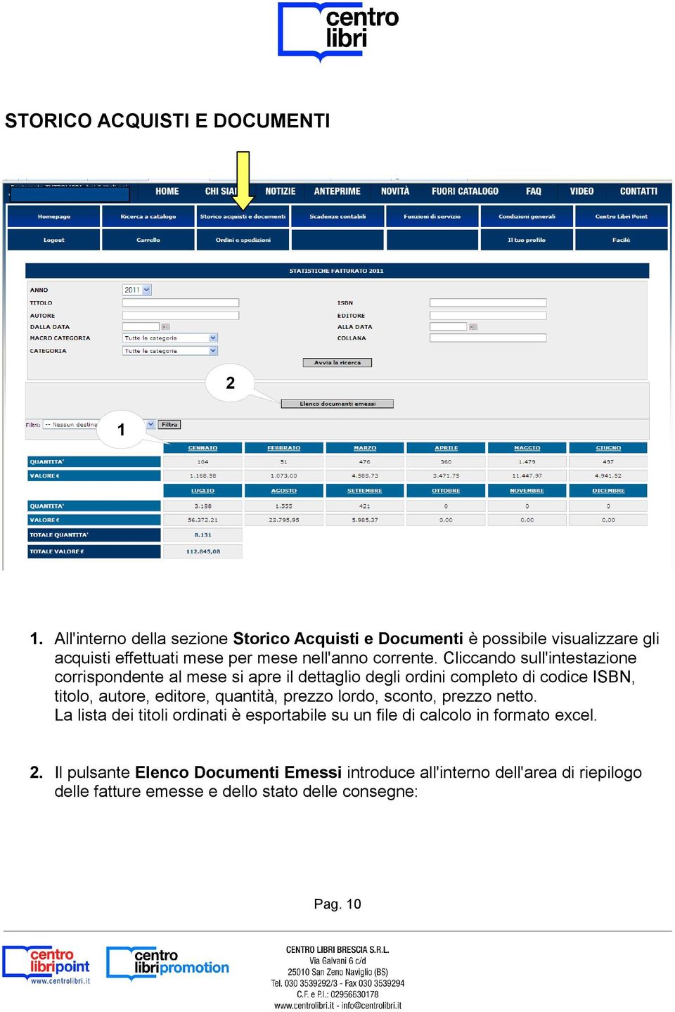 Cliccando sull'intestazione corrispondente al mese si apre il dettaglio degli ordini completo di codice ISBN, titolo, autore, editore, quantità,