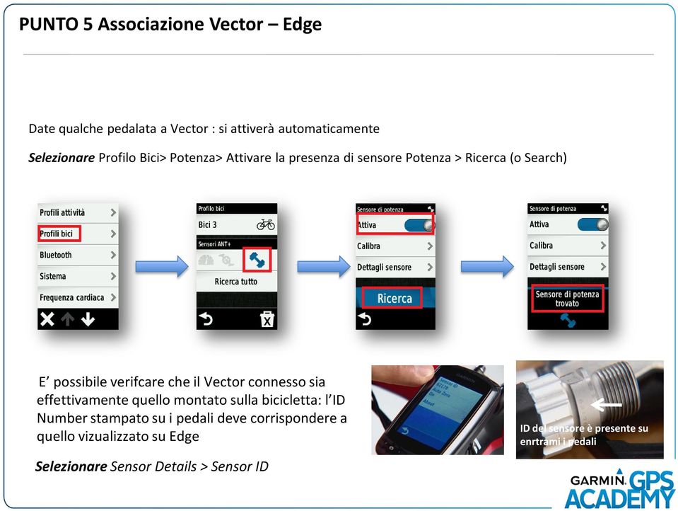 connesso sia effettivamente quello montato sulla bicicletta: l ID Number stampato su i pedali deve corrispondere