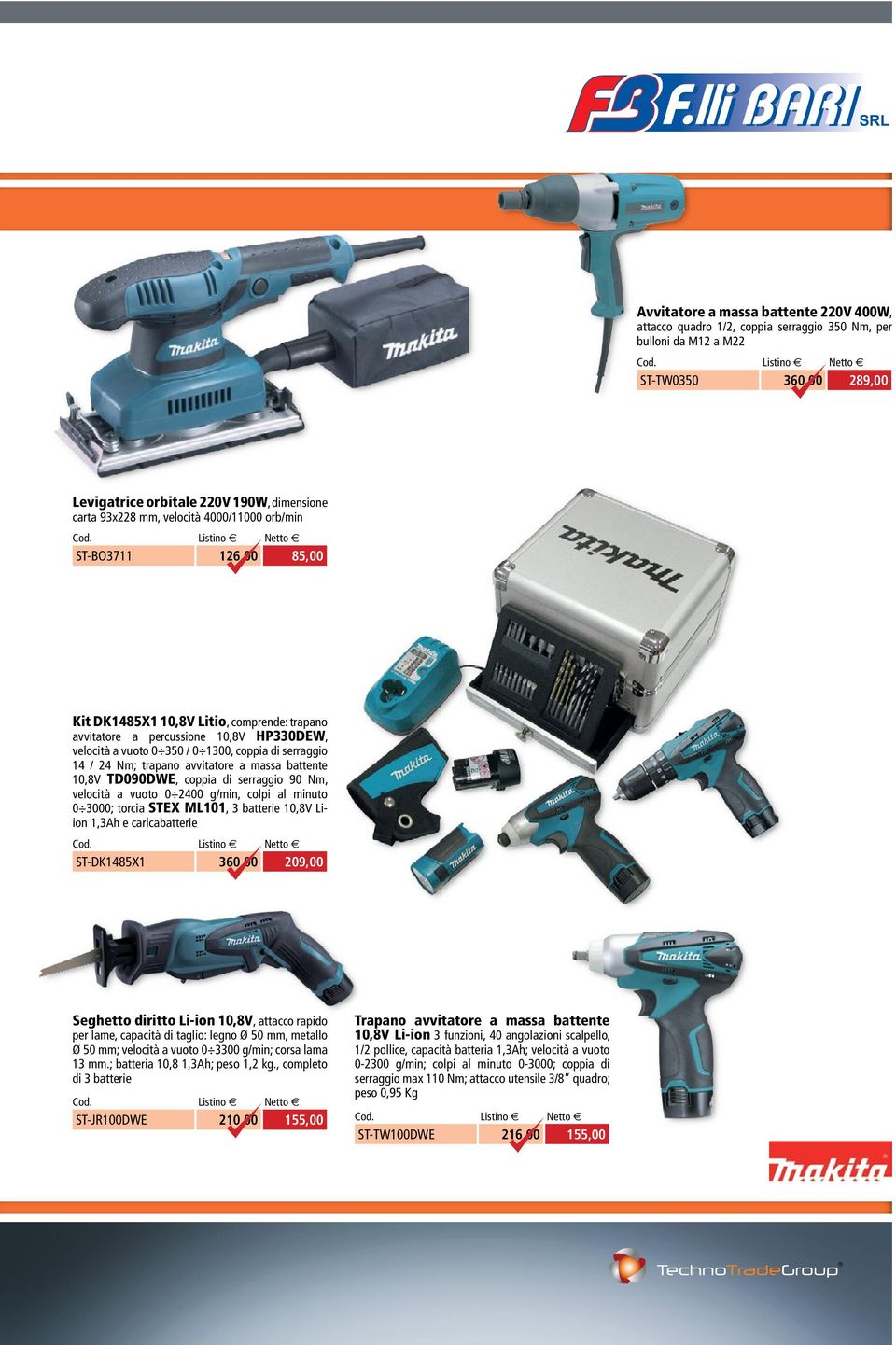 Nm; trapano avvitatore a massa battente 10,8V TD090DWE, coppia di serraggio 90 Nm, velocità a vuoto 0 2400 g/min, colpi al minuto 0 3000; torcia STEX ML101, 3 batterie 10,8V Liion 1,3Ah e