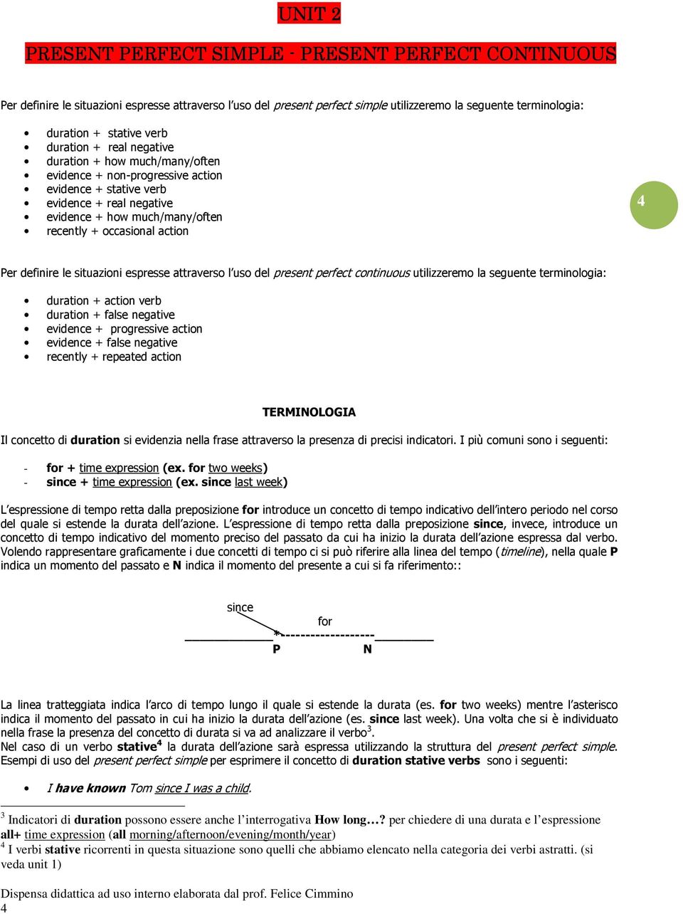 action 4 Per definire le situazioni espresse attraverso l uso del present perfect continuous utilizzeremo la seguente terminologia: duration + action verb duration + false negative evidence +