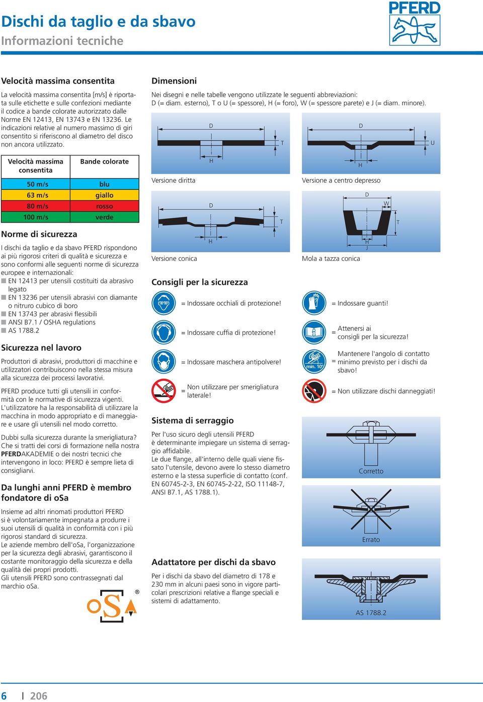 Dimensioni Nei disegni e nelle tabelle vengono utilizzate le seguenti abbreviazioni: D (= diam. esterno), T o U (= spessore), H (= foro), W (= spessore parete) e J (= diam. minore).