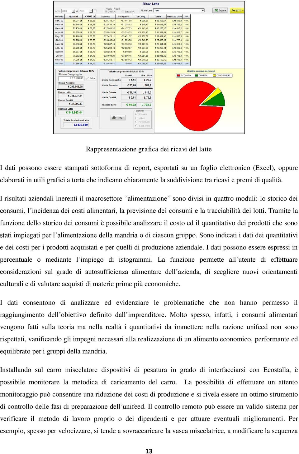 I risultati aziendali inerenti il macrosettore alimentazione sono divisi in quattro moduli: lo storico dei consumi, l incidenza dei costi alimentari, la previsione dei consumi e la tracciabilità dei