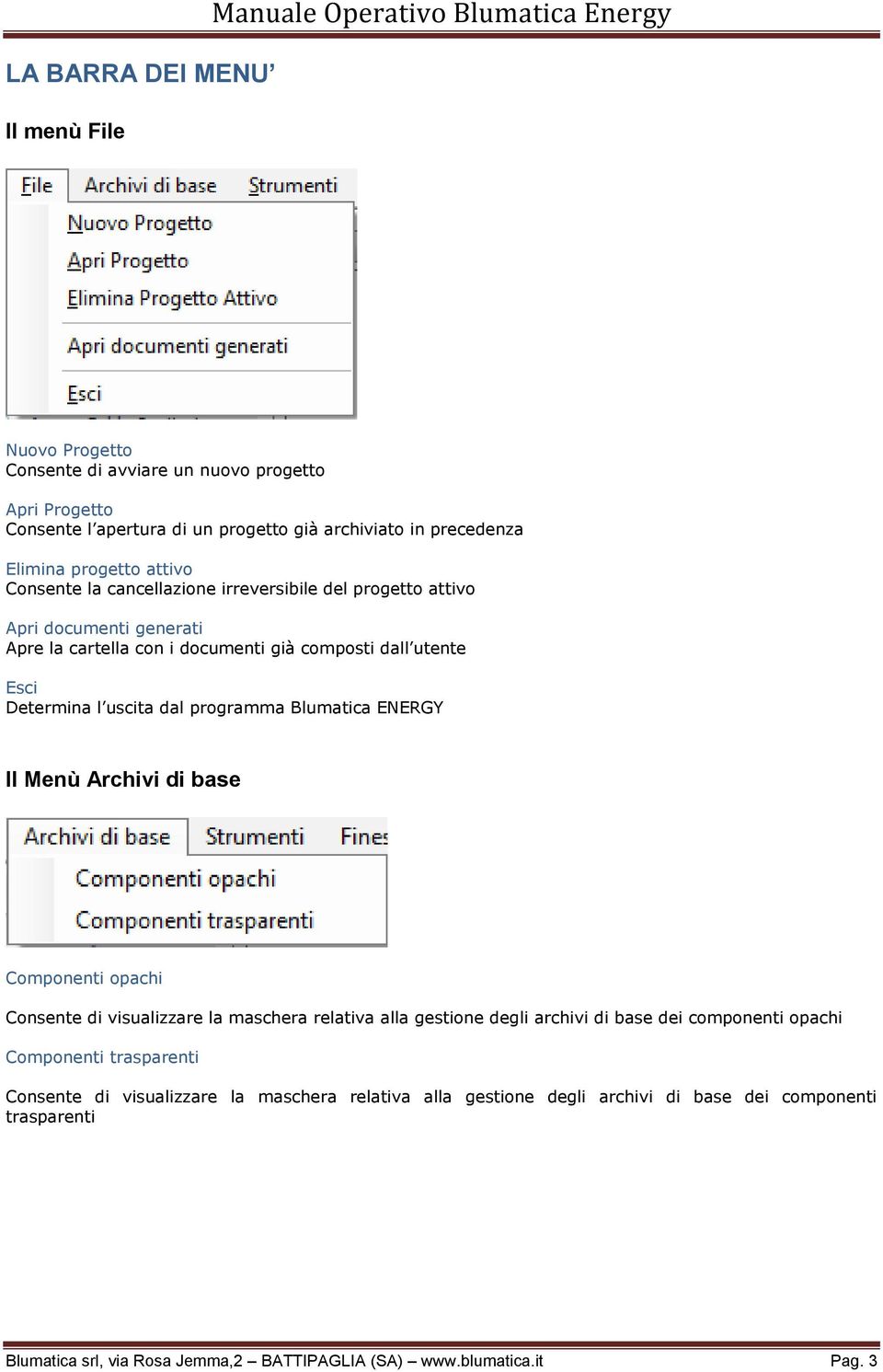 l uscita dal programma Blumatica ENERGY Il Menù Archivi di base Componenti opachi Consente di visualizzare la maschera relativa alla gestione degli archivi di base dei componenti opachi