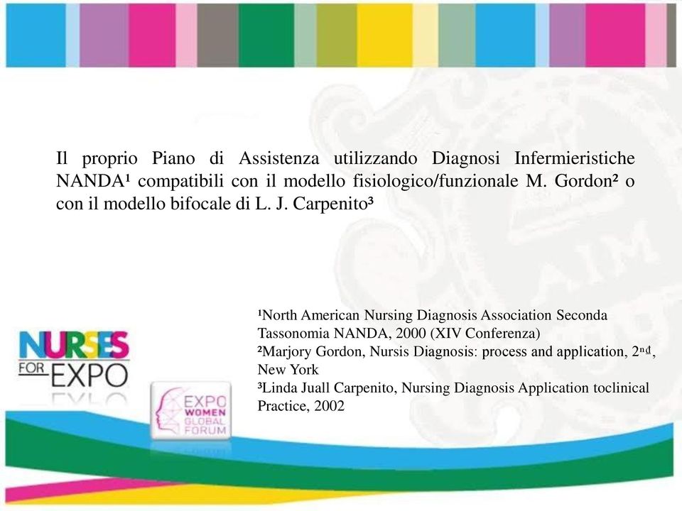 Carpenito³ ¹North American Nursing Diagnosis Association Seconda Tassonomia NANDA, 2000 (XIV Conferenza)
