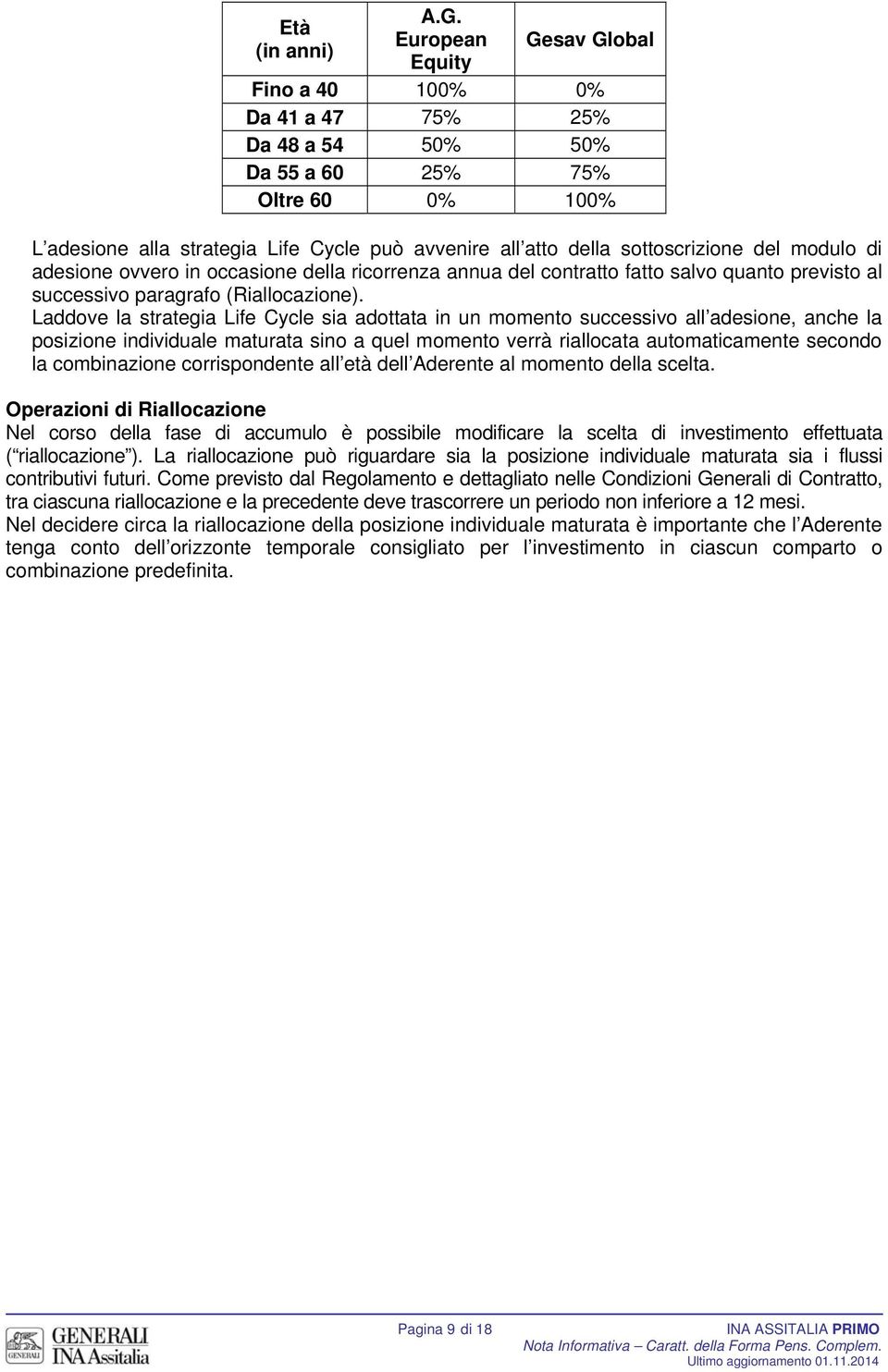 sottoscrizione del modulo di adesione ovvero in occasione della ricorrenza annua del contratto fatto salvo quanto previsto al successivo paragrafo (Riallocazione).