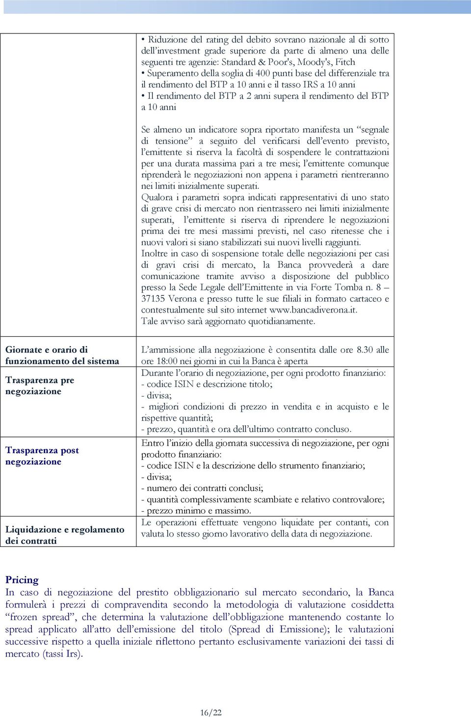 sopra riportato manifesta un segnale di tensione a seguito del verificarsi dell evento previsto, l emittente si riserva la facoltà di sospendere le contrattazioni per una durata massima pari a tre