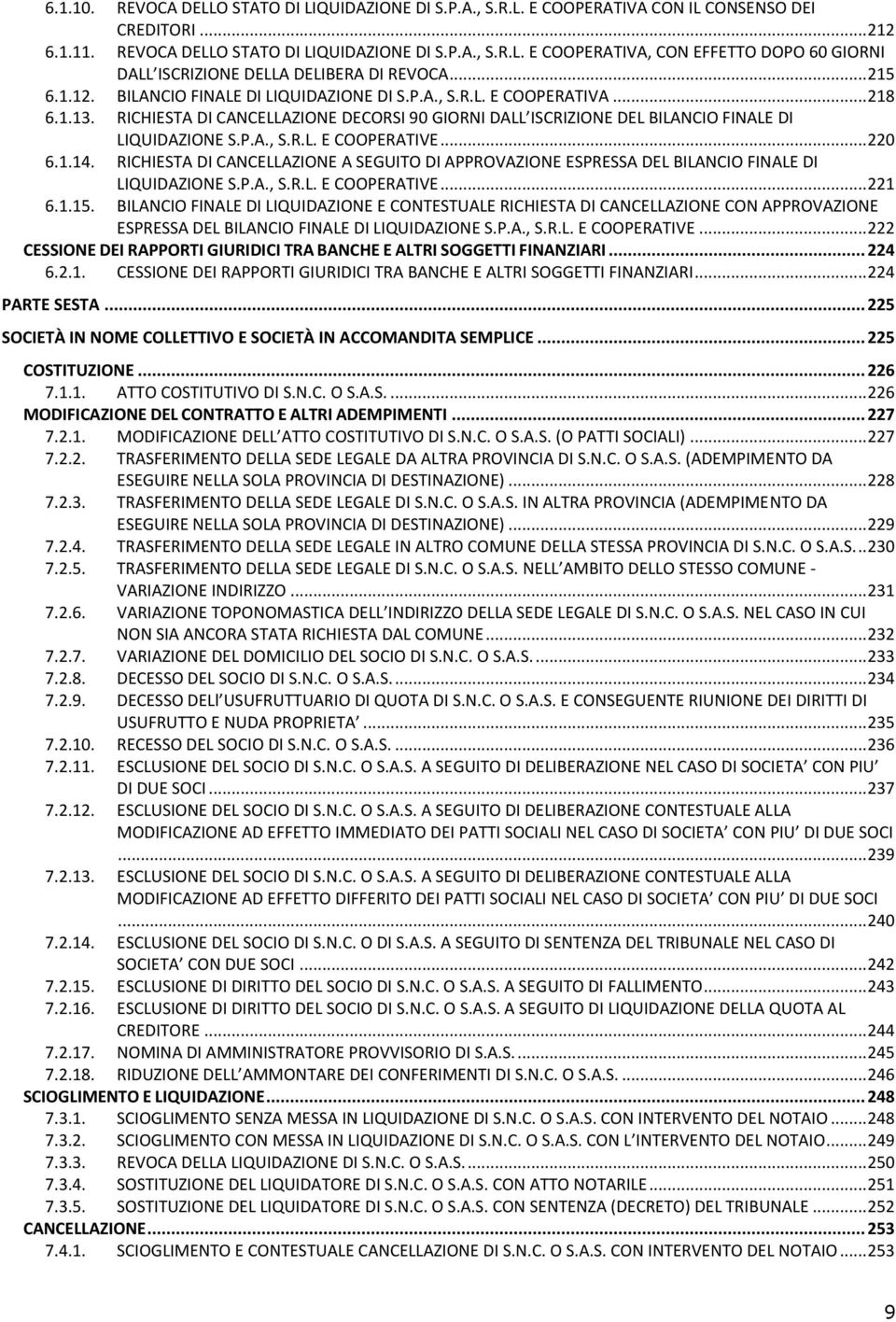 .. 220 6.1.14. RICHIESTA DI CANCELLAZIONE A SEGUITO DI APPROVAZIONE ESPRESSA DEL BILANCIO FINALE DI LIQUIDAZIONE S.P.A., S.R.L. E COOPERATIVE... 221 6.1.15.