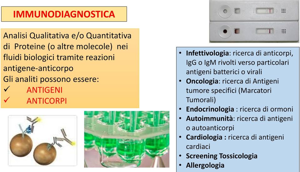 particolari antigeni batterici o virali Oncologia: ricerca di Antigeni tumore specifici (Marcatori Tumorali) Endocrinologia :