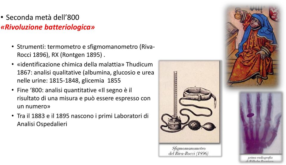 «identificazione chimica della malattia» Thudicum 1867: analisi qualitative (albumina, glucosio e urea nelle
