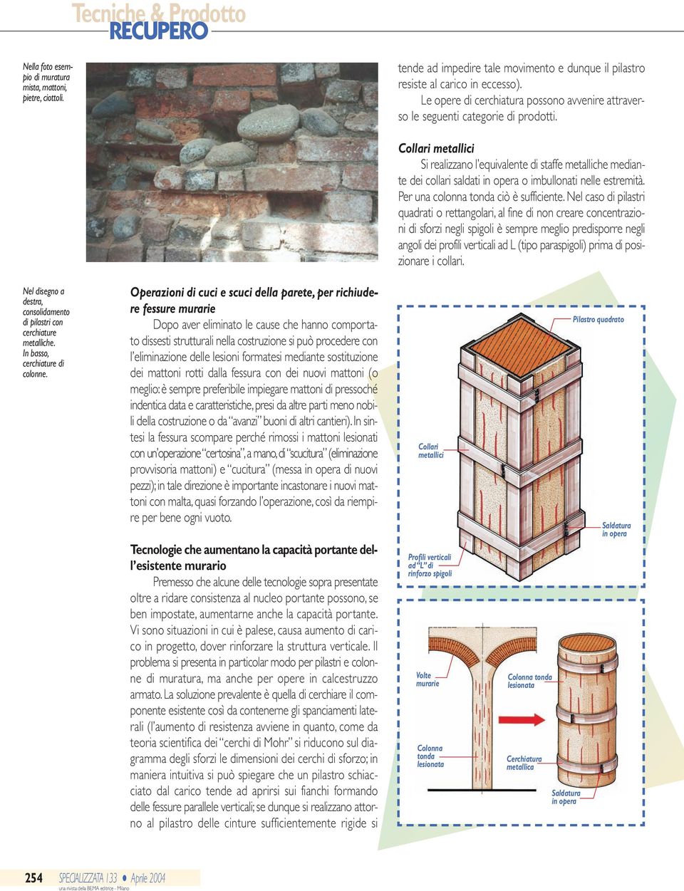 Collari metallici Si realizzano l equivalente di staffe metalliche mediante dei collari saldati in opera o imbullonati nelle estremità. Per una colonna tonda ciò è sufficiente.