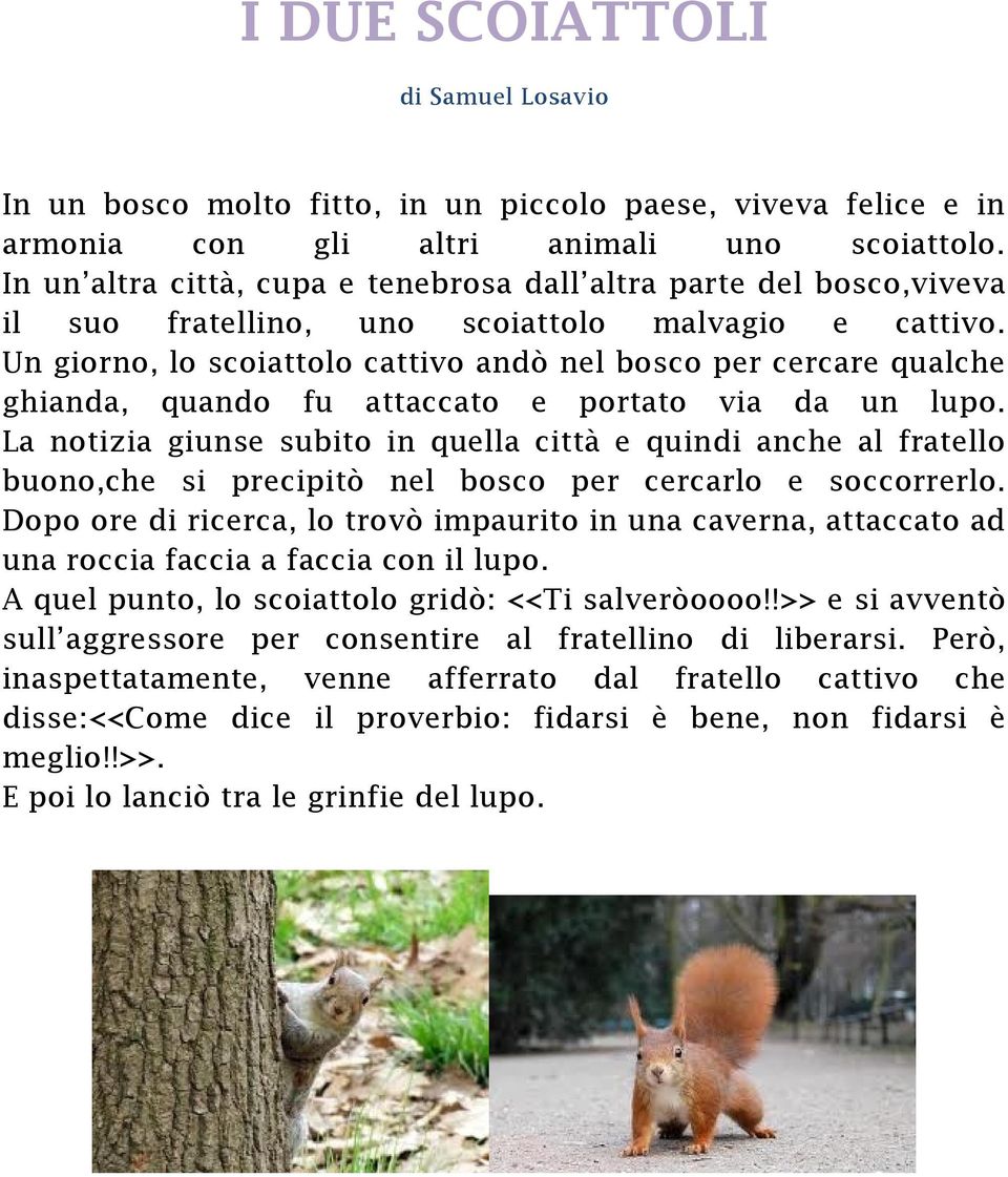 Un giorno, lo scoiattolo cattivo andò nel bosco per cercare qualche ghianda, quando fu attaccato e portato via da un lupo.