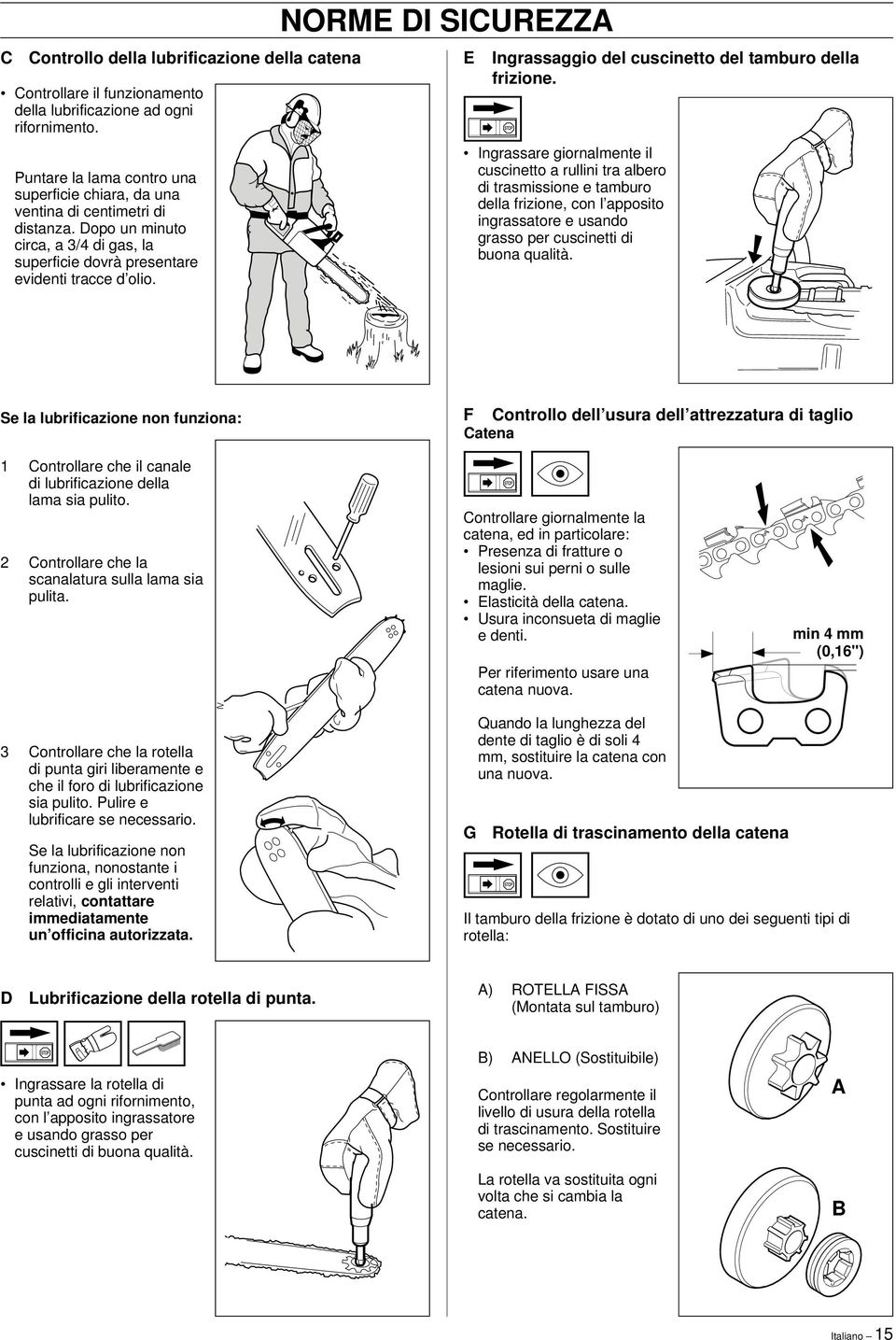 NORME DI SICUREZZA E Ingrassaggio del cuscinetto del tamburo della frizione.