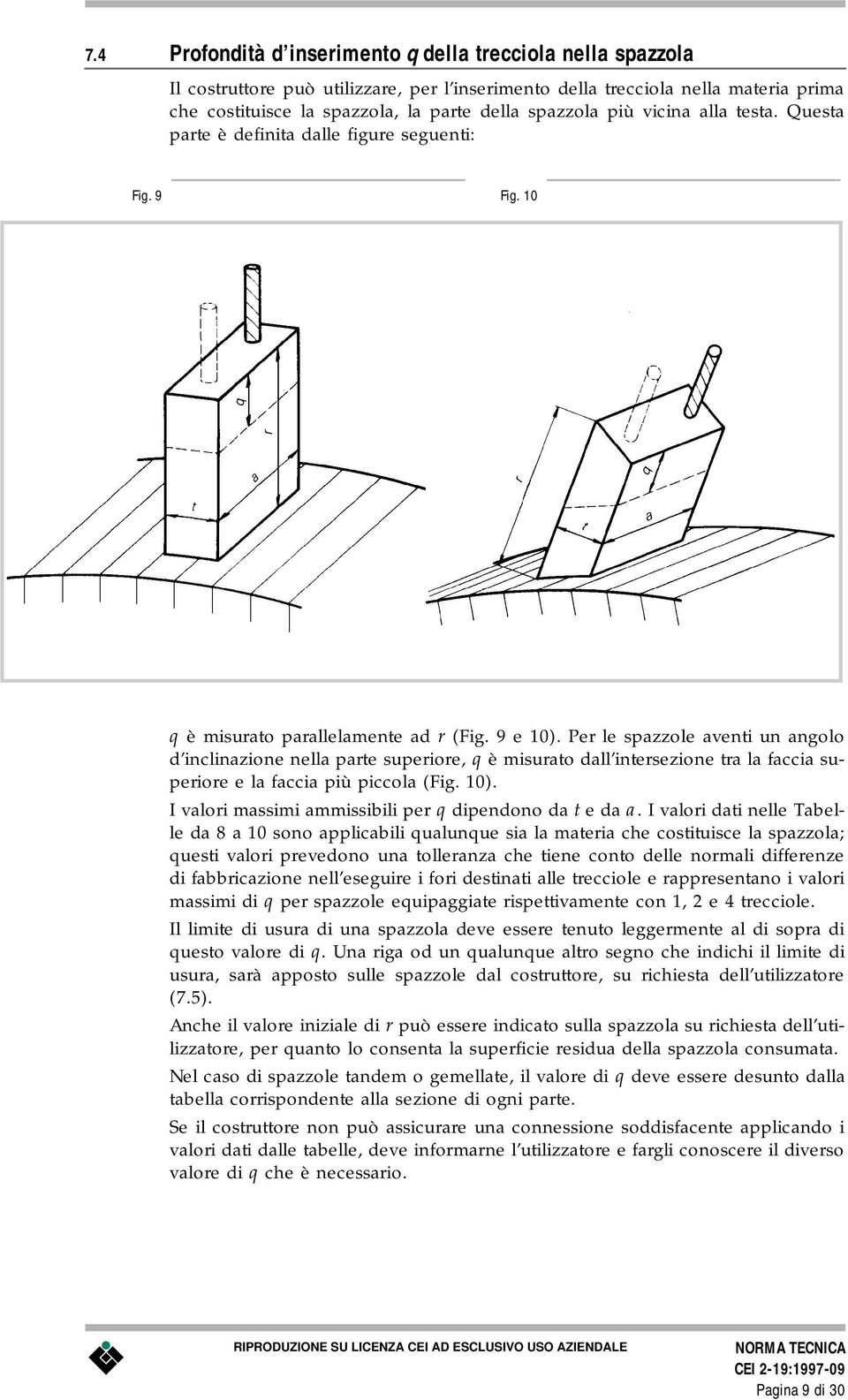 Per le spazzole aventi un angolo d inclinazione nella parte superiore, q è misurato dall intersezione tra la faccia superiore e la faccia più piccola (Fig. ).