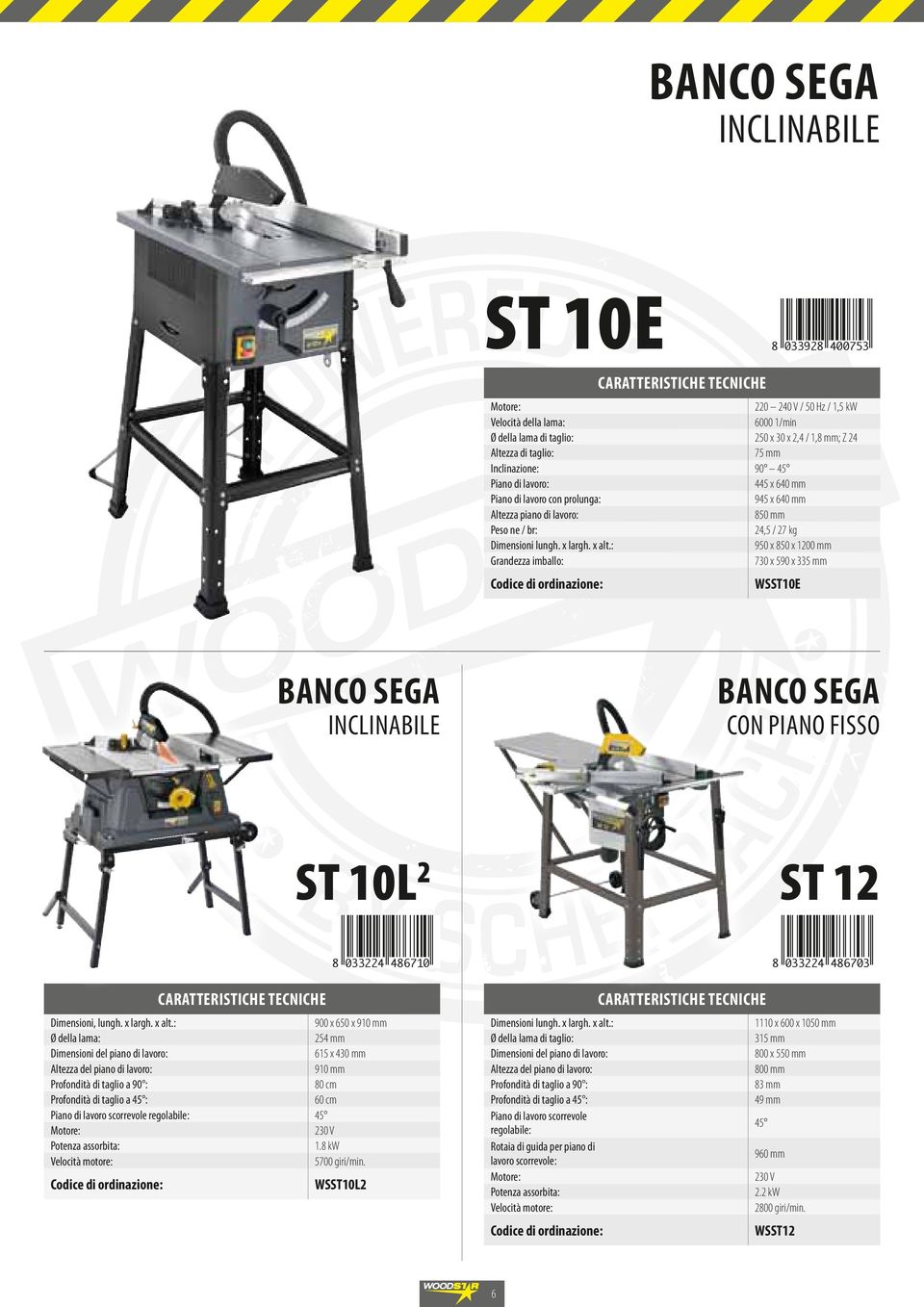 inclinabile Banco sega con piano fisso st 10l 2 st 12 Dimensioni, lungh. x largh. x alt.