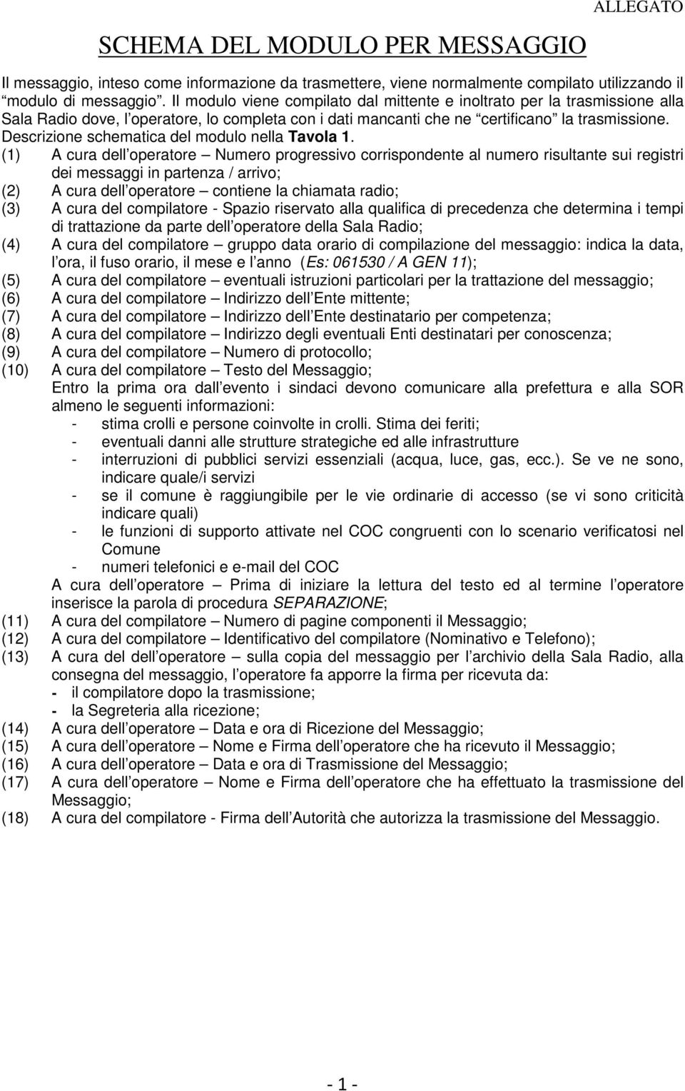 Descrizione schematica del modulo nella Tavola 1.