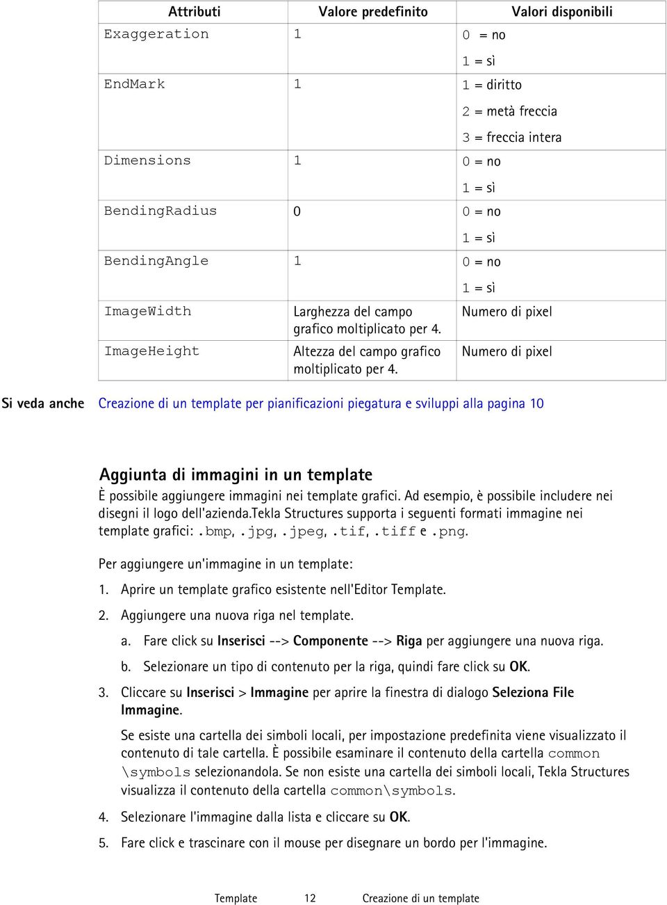 1 = sì Numero di pixel Numero di pixel Creazione di un template per pianificazioni piegatura e sviluppi alla pagina 10 Aggiunta di immagini in un template È possibile aggiungere immagini nei template