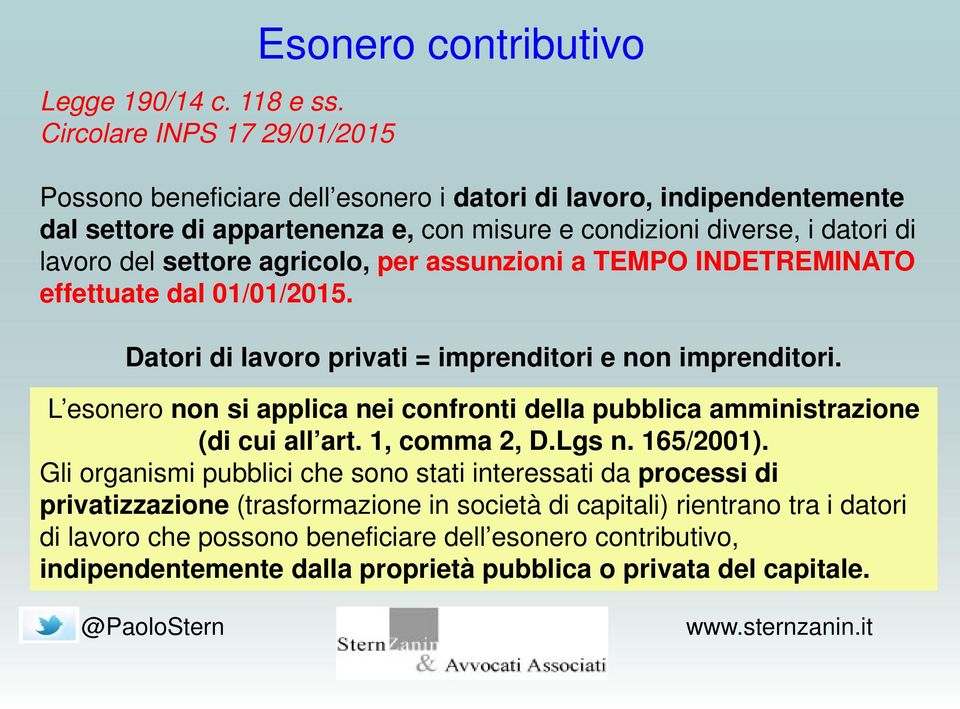 datori di lavoro del settore agricolo, per assunzioni a TEMPO INDETREMINATO effettuate dal 01/01/2015. Datori di lavoro privati = imprenditori e non imprenditori.