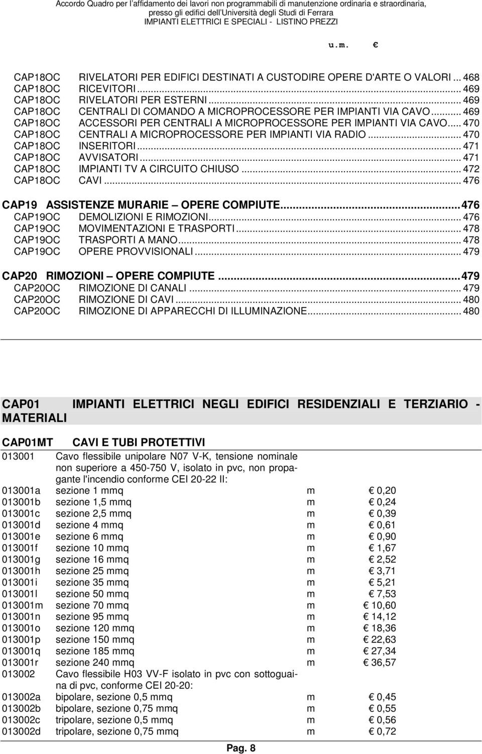 .. 470 CAP18OC CENTRALI A MICROPROCESSORE PER IMPIANTI VIA RADIO... 470 CAP18OC INSERITORI... 471 CAP18OC AVVISATORI... 471 CAP18OC IMPIANTI TV A CIRCUITO CHIUSO... 472 CAP18OC CAVI.