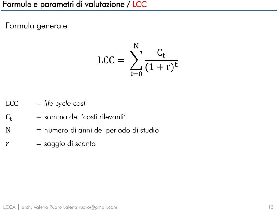 life cycle cost = somma dei costi rilevanti =