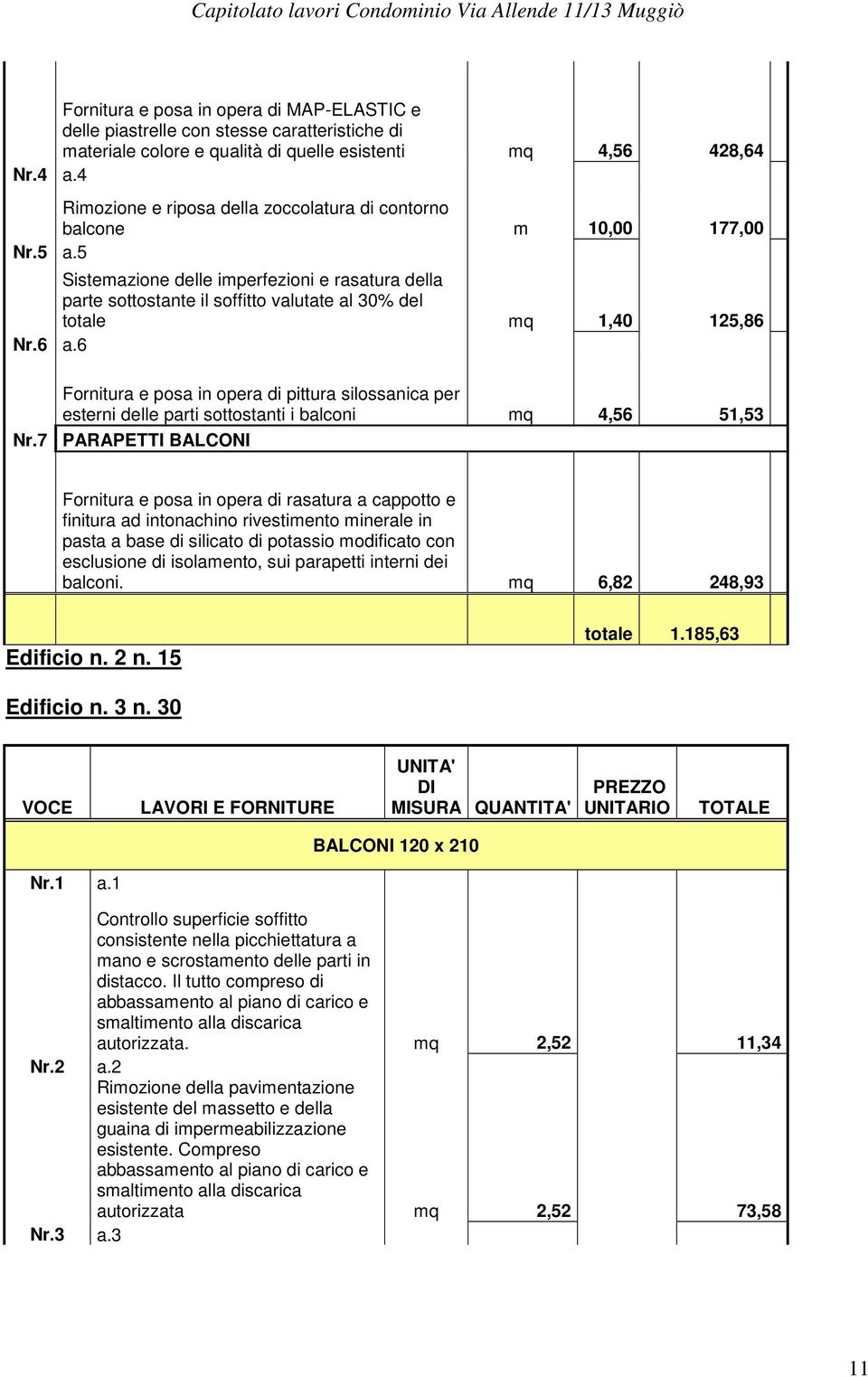 5 Sistemazione delle imperfezioni e rasatura della parte sottostante il soffitto valutate al 30% del totale mq 1,40 125,86 Nr.6 a.