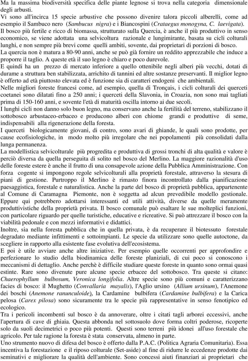 Il bosco più fertile e ricco di biomassa, strutturato sulla Quercia, è anche il più produttivo in senso economico, se viene adottata una selvicoltura razionale e lungimirante, basata su cicli