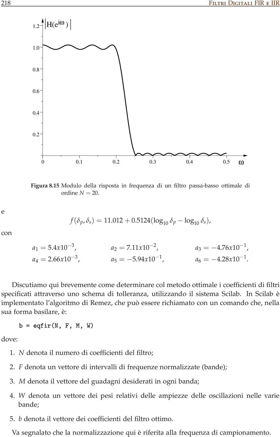 Õ Ö Æ Å Ïµ Discutiamo qui brevemente come determinare col metodo ottimale i coefficienti di filtri specificati attraverso uno schema di tolleranza, utilizzando il sistema Scilab.