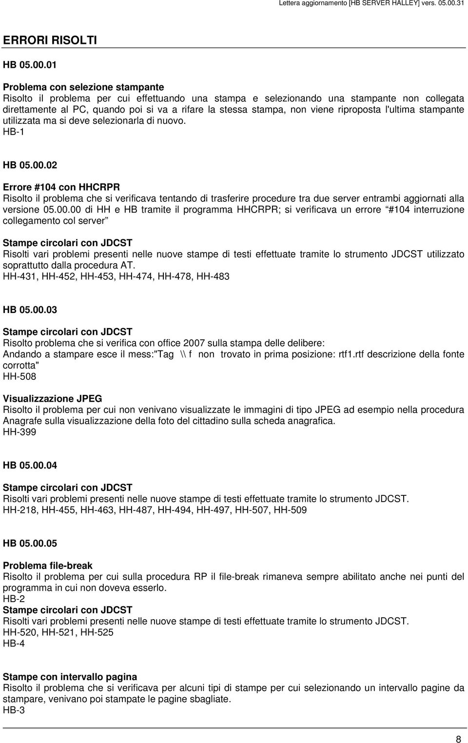 viene riproposta l'ultima stampante utilizzata ma si deve selezionarla di nuovo. HB-1 HB 05.00.