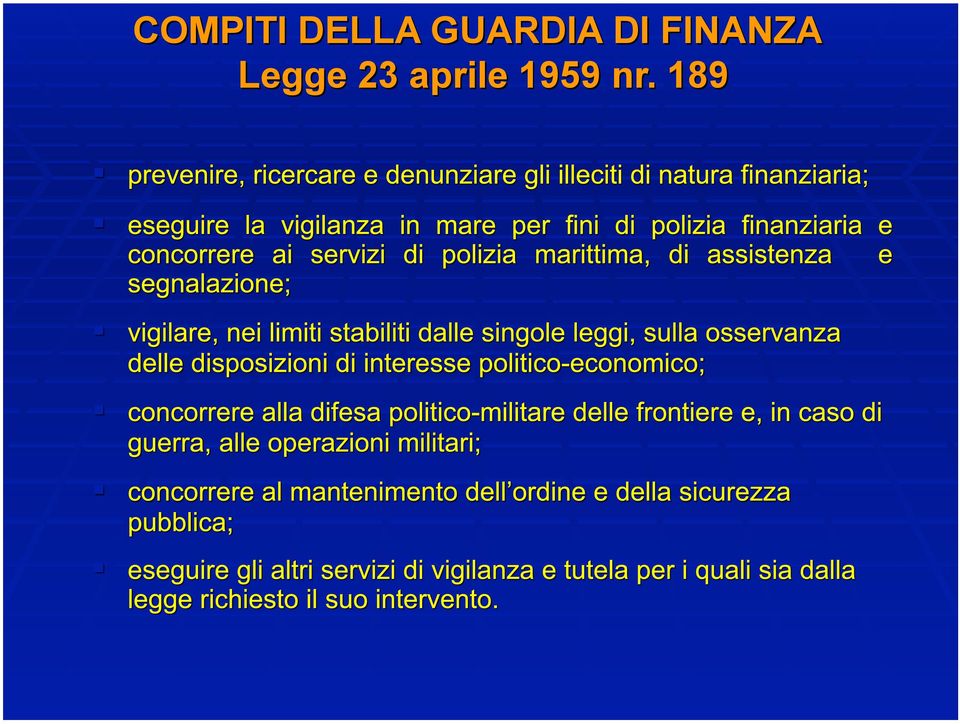 FINANZA Legge