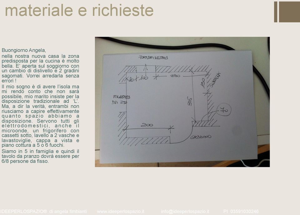 Il mio sogno è di avere l isola ma mi rendo conto che non sarà possibile, mio marito insiste per la disposizione tradizionale ad L.