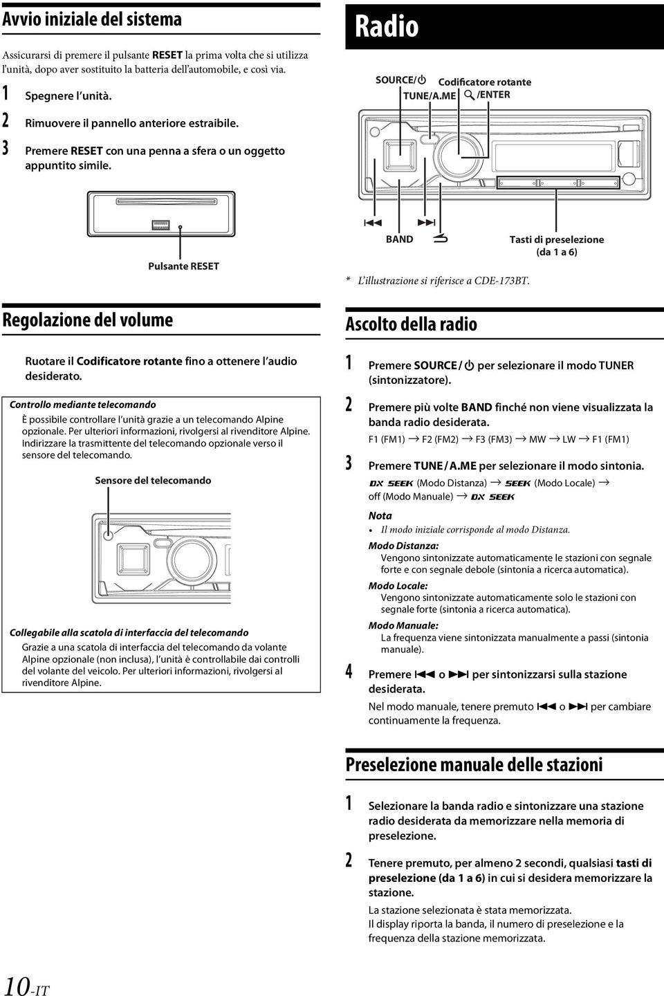 ME /ENTER Regolazione del volume Pulsante RESET Ruotare il Codificatore rotante fino a ottenere l audio desiderato.