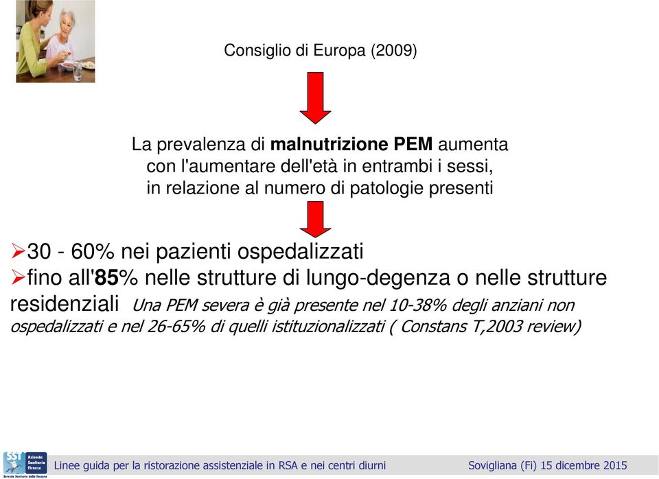 all'85% nelle strutture di lungo-degenza o nelle strutture residenziali Una PEM severa è già presente