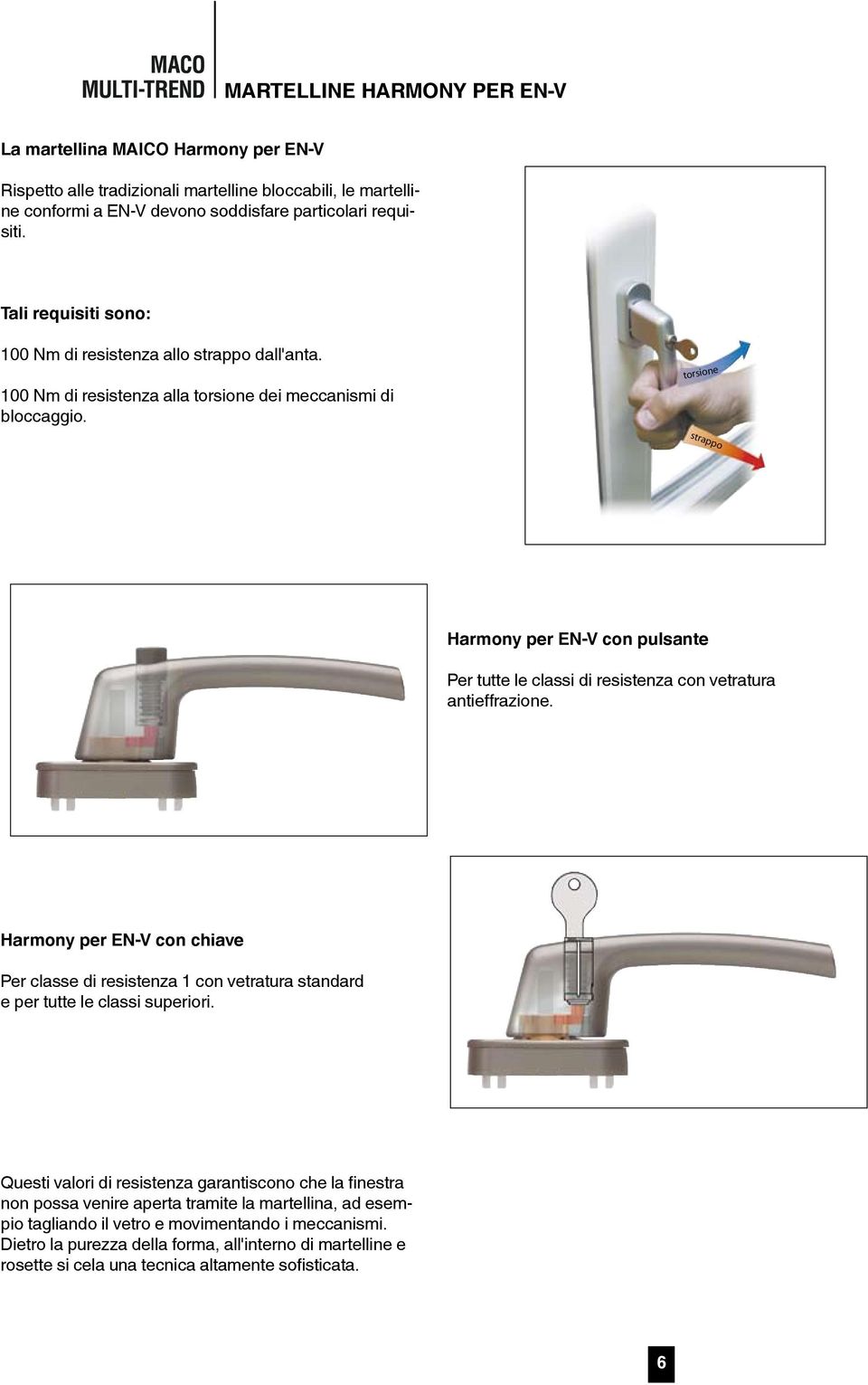 torsione strappo Harmony per EN-V con pulsante Per tutte le classi di resistenza con vetratura antieffrazione.