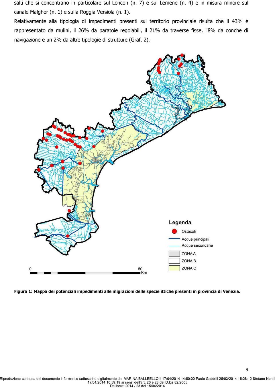 Relativamente alla tipologia di impedimenti presenti sul territorio provinciale risulta che il 43% è rappresentato da mulini, il 26%