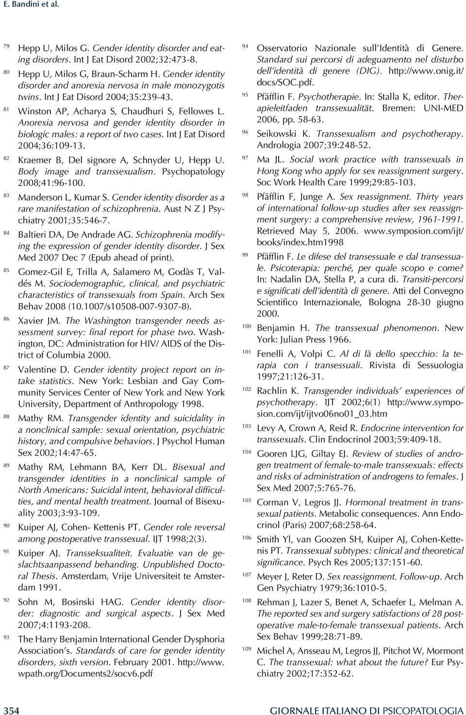 Anorexia nervosa and gender identity disorder in biologic males: a report of two cases. Int J Eat Disord 2004;36:109-13. 82 Kraemer B, Del signore A, Schnyder U, Hepp U. Body image and transsexualism.