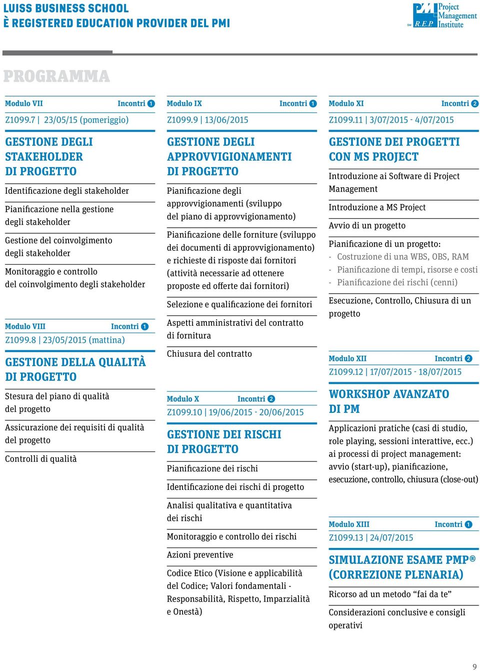 controllo del coinvolgimento degli stakeholder Modulo VIII Incontri 1 Z1099.