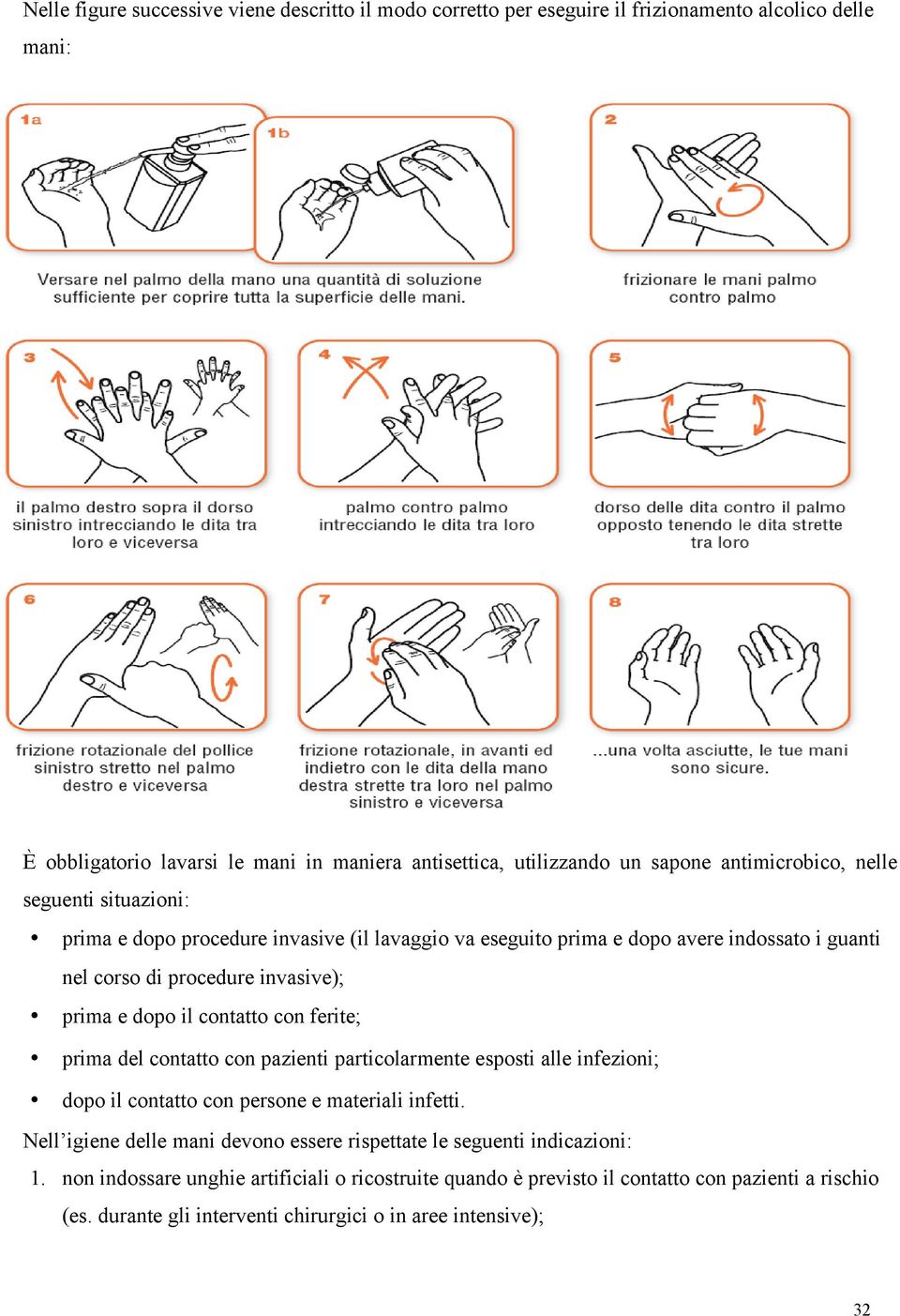 contatto con ferite; prima del contatto con pazienti particolarmente esposti alle infezioni; dopo il contatto con persone e materiali infetti.