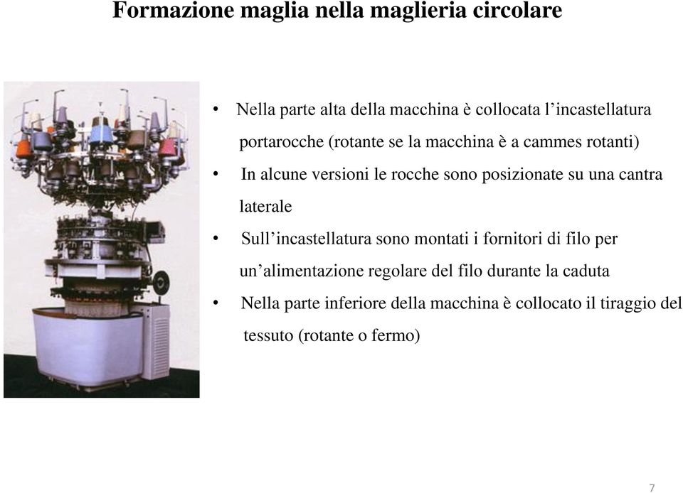 una cantra laterale Sull incastellatura sono montati i fornitori di filo per un alimentazione regolare del