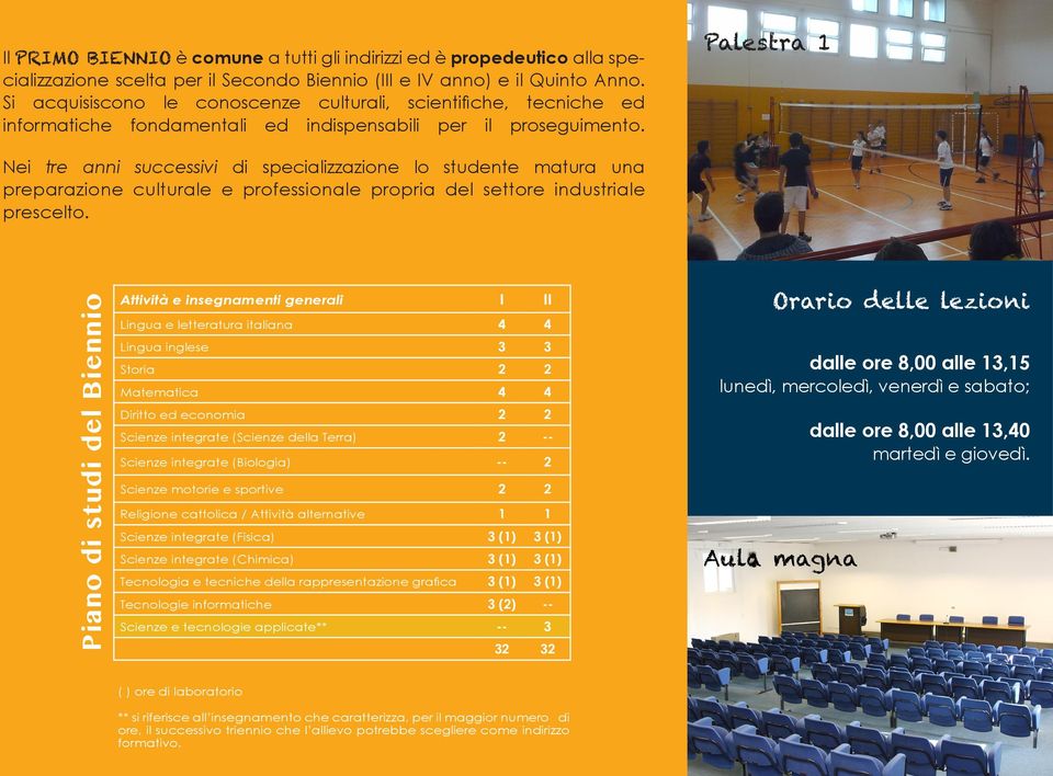 Palestra 1 Nei tre anni successivi di specializzazione lo studente matura una preparazione culturale e professionale propria del settore industriale prescelto.