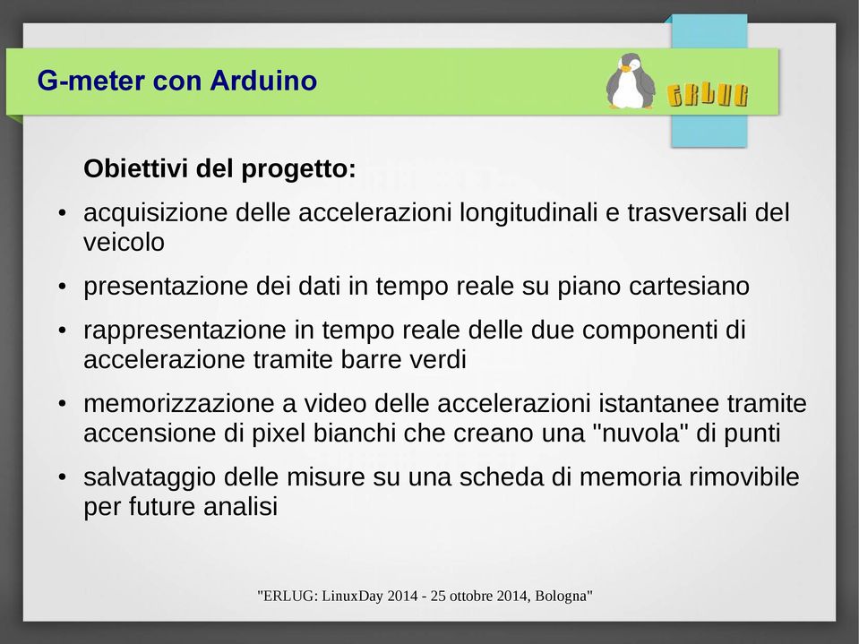 accelerazione tramite barre verdi memorizzazione a video delle accelerazioni istantanee tramite accensione di