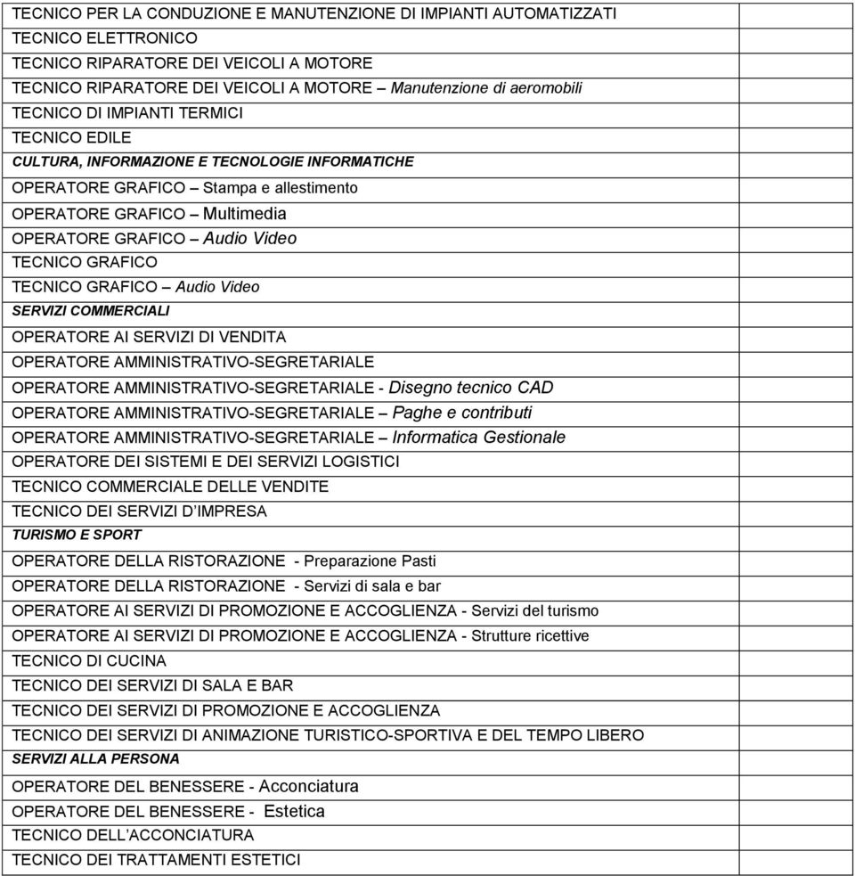 GRAFICO TECNICO GRAFICO Audio Video SERVIZI COMMERCIALI OPERATORE AI SERVIZI DI VENDITA OPERATORE AMMINISTRATIVO-SEGRETARIALE OPERATORE AMMINISTRATIVO-SEGRETARIALE - Disegno tecnico CAD OPERATORE