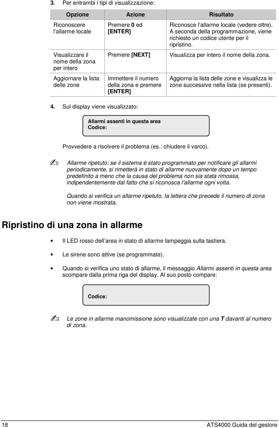 A seconda della programmazione, viene richiesto un codice utente per il ripristino. Visualizza per intero il nome della zona.