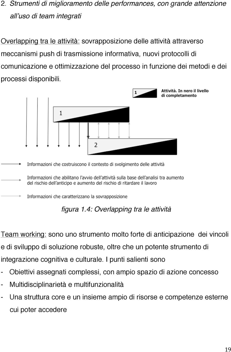 4: Overlapping tra le attività Team working: sono uno strumento molto forte di anticipazione dei vincoli e di sviluppo di soluzione robuste, oltre che un potente strumento di integrazione