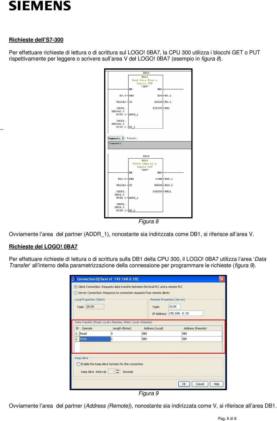 Figura 8 Ovviamente l area del partner (ADDR1), nonostante sia indirizzata come DB1, si riferisce all area V. Richieste del LOGO!