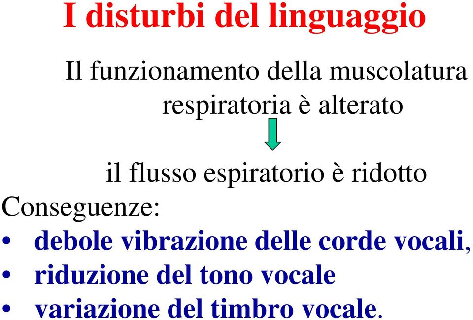 espiratorio è ridotto Conseguenze: debole vibrazione