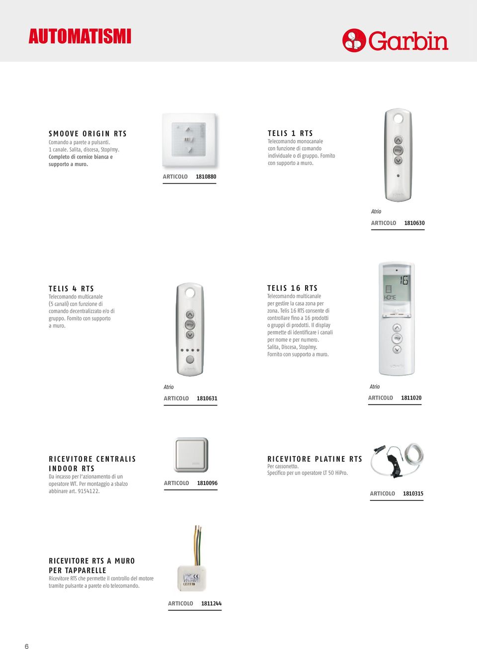articolo 1810880 Atrio articolo 1810630 telis 4 R t s Telecomando multicanale (5 canali) con funzione di comando decentralizzato e/o di gruppo. Fornito con supporto a muro.