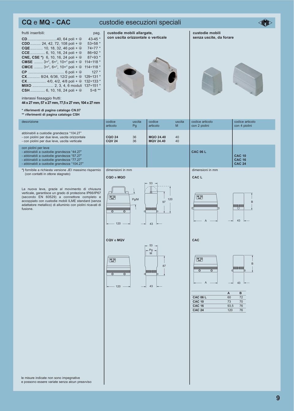 .. 8/24, 6/36, 12/2 poli + m 129 131 * CX... 4/0, 4/2, 4/8 poli + m 132 133 * MIXO... 2, 3, 4, 6 moduli 137 151 * CSH.