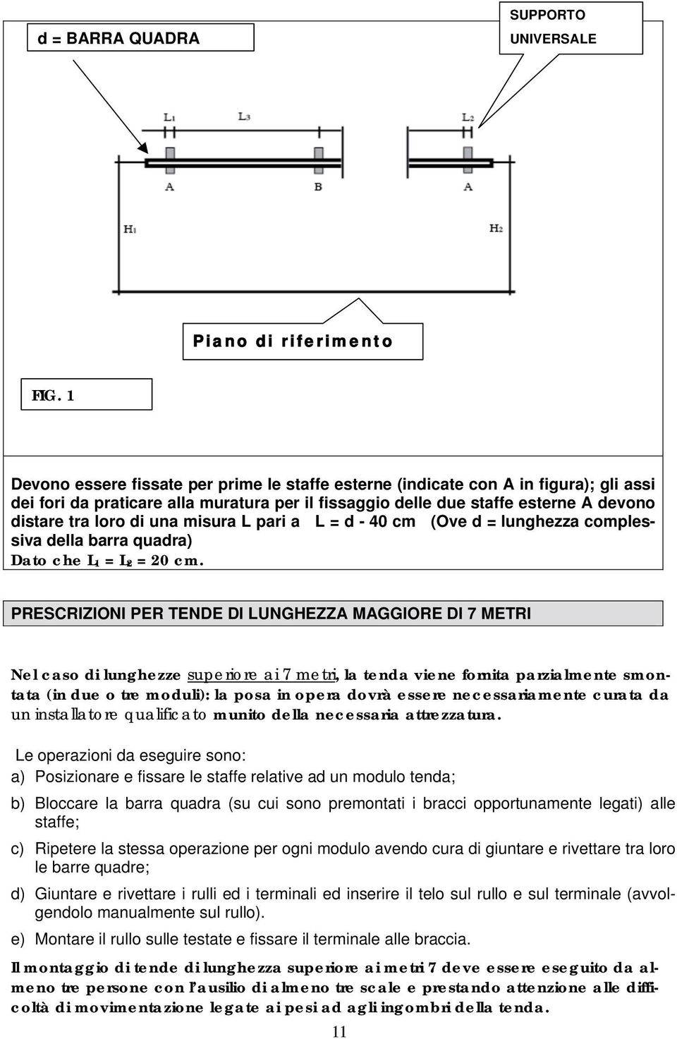 misura L pari a L = d - 40 cm (Ove d = lunghezza complessiva della barra quadra) Dato che L1 = L2 = 20 cm.