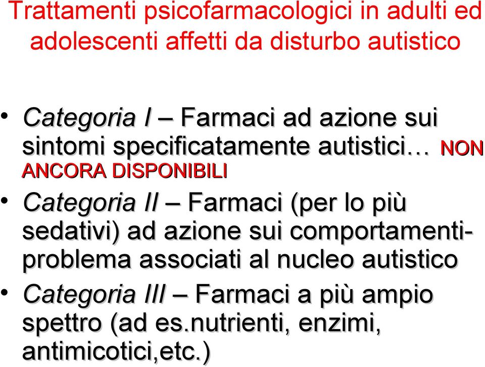 Categoria II Farmaci (per lo più sedativi) ad azione sui comportamenti- problema associati al