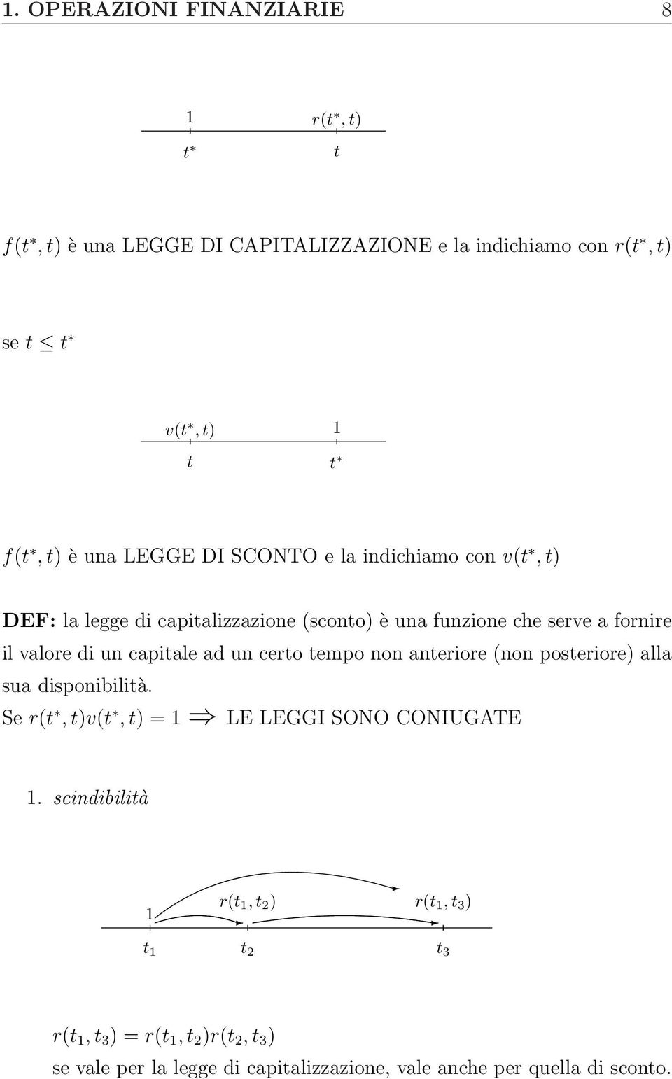 capitale ad un certo tempo non anteriore (non posteriore) alla sua disponibilità. Se r(t, t)v(t, t) = 1 LE LEGGI SONO CONIUGATE 1.